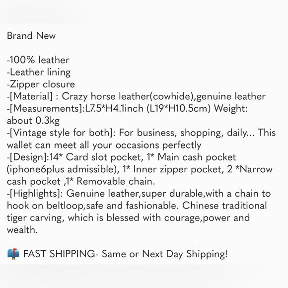 New Men's Genuine Leather Long Wallet Chain Wallet Card holder Wallet - Picture 8 of 8